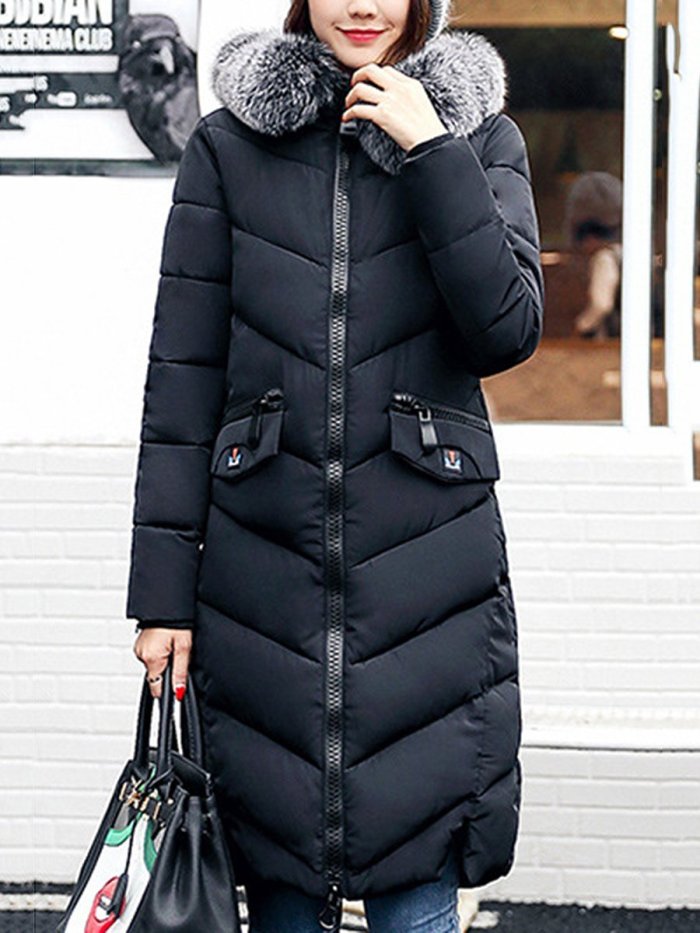 Hooded Quilted Longline Pocket Padded Coat