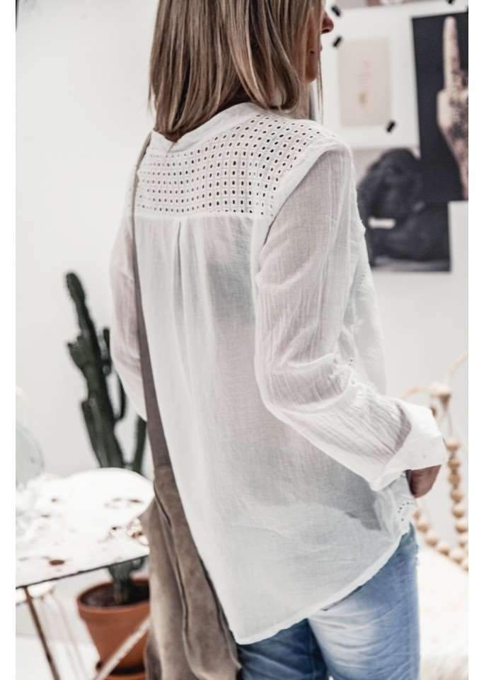 Fashion Pure Stand collar Hollow out Long sleeve Blouses
