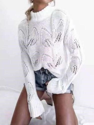 Casual Pure Knit Hollow out High collar Sweaters