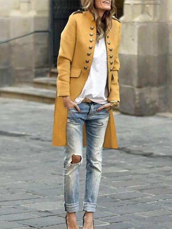 Stylish button stand up collar long sleeve blazer coats