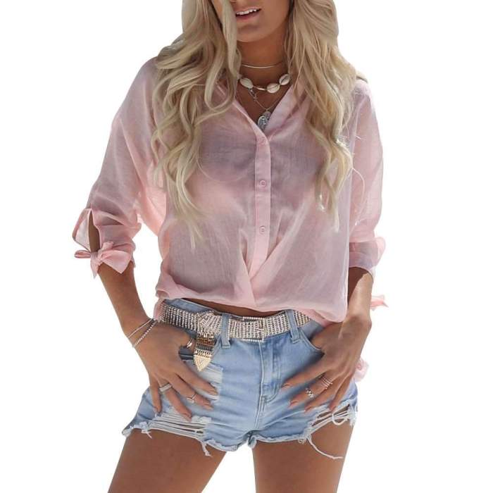 Casual Pure V neck Long sleeve Blouses