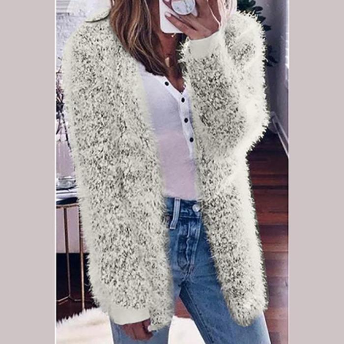 Warm Solid Color Long-Sleeved Plush Outwear Coats