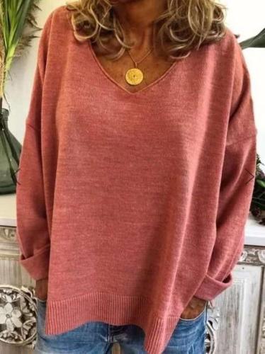 Loose Pure Knit V neck Long sleeve Sweaters