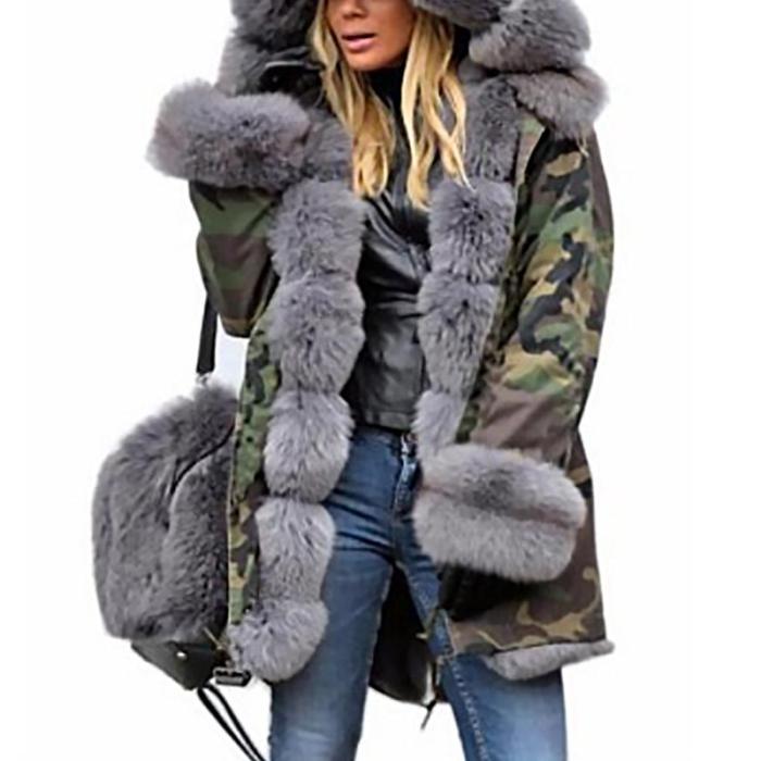 Woman Long Hooded Fur Coats