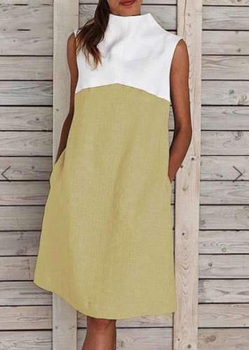 Casual Gored Stand collar Sleeveless Shift Dresses