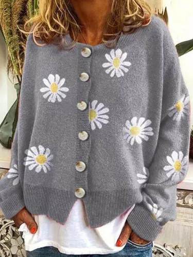 Chic Warm Daisy Single Breasted Casual sweaters Cardigans