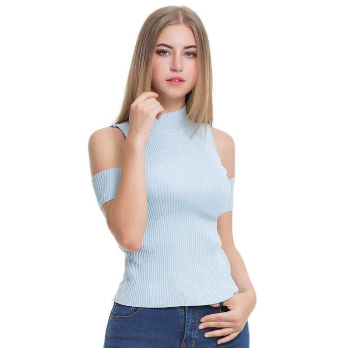 Fashion Pure Off shoulder High collar Knit Sweaters
