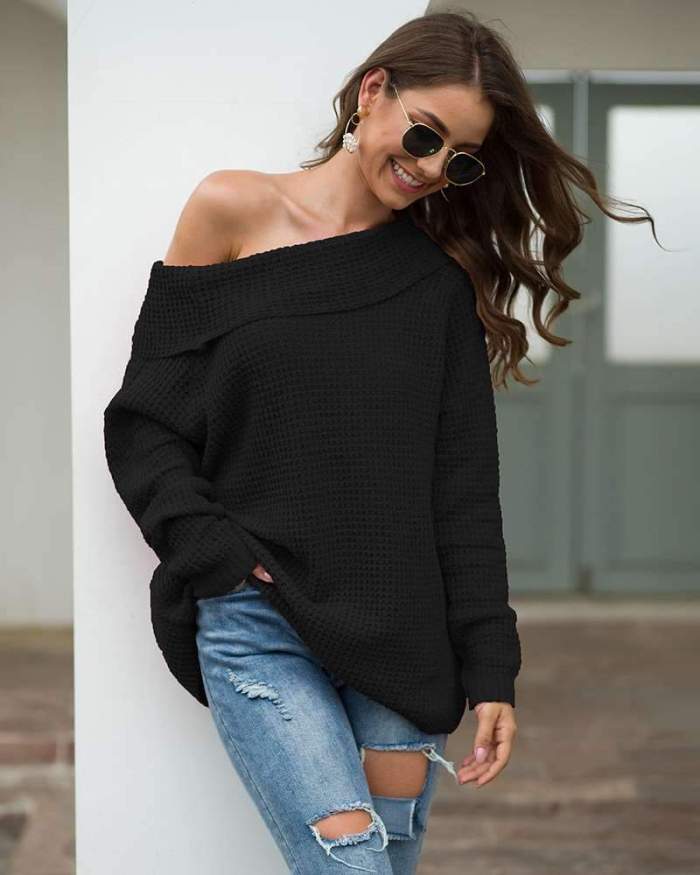 Loose Pure Off shoulder Knit Sweaters