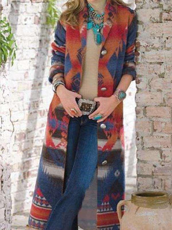 Fashion Print Lapel Long sleeve Coats