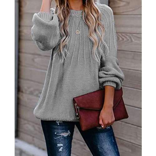 Fashion Pure Stripe Round neck Long sleeve Knit Sweaters