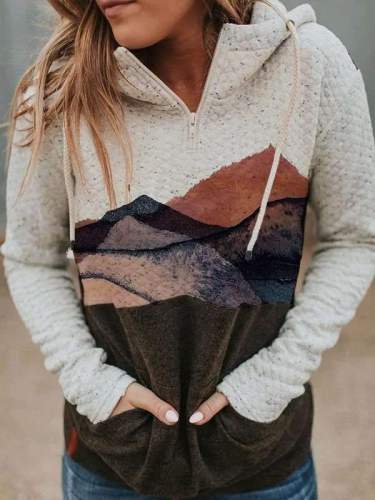 Fashion Landscape print Long sleeve Hoodies  Sweatshirts