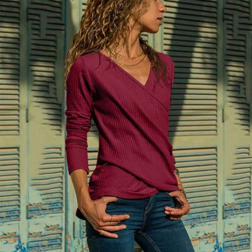 Fashion Pure Intersect  V neck Long sleeve  Knit Sweaters