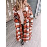Fashion Plaid Lapel Long sleeve Woolen Trench Coats