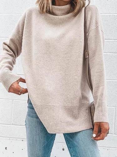 Plain high neck women long sleeve elegant sweaters