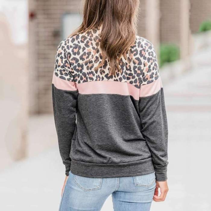 Casual Gored Leopard print Round neck Long sleeve Sweatshirts