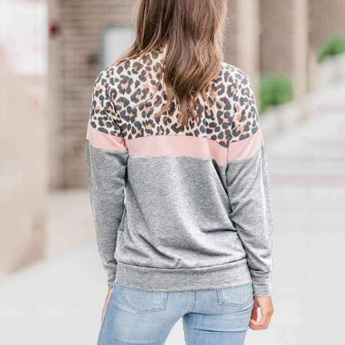 Casual Gored Leopard print Round neck Long sleeve Sweatshirts
