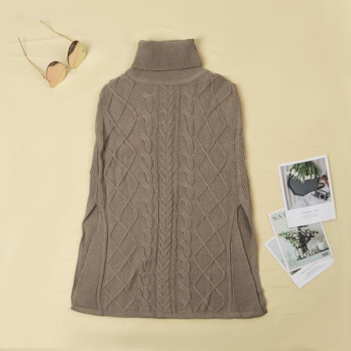 High Neck Loose Cable Knit Pattern Stitching Sweaters Tops