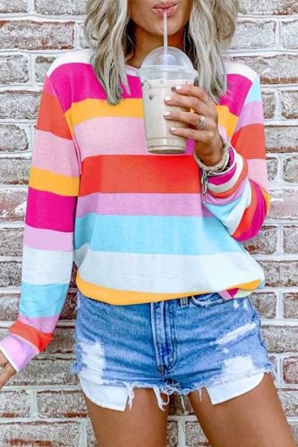 Chicindress Rainbow Striped Multicolor Thin Tops Sweatshirts