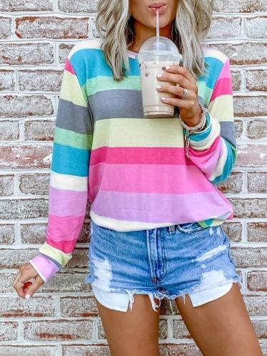 Chicindress Rainbow Striped Multicolor Thin Tops Sweatshirts