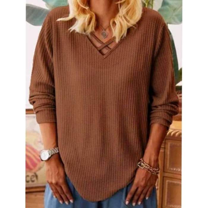 Casual Pure V neck Long sleeve Knit Sweaters