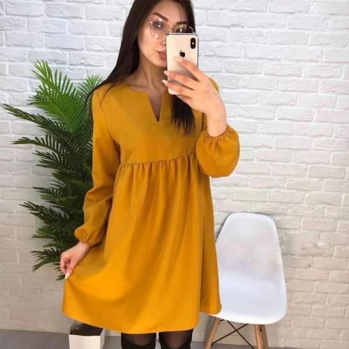 Casual Pure Gored V neck Long sleeve Shift Dresses