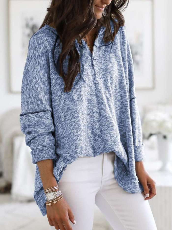 Casual V neck Fastener Long sleeve Knit Sweaters
