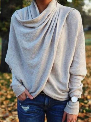 Casual Loose Pure Neckerchief Long sleeve Irregular Sweatshirts