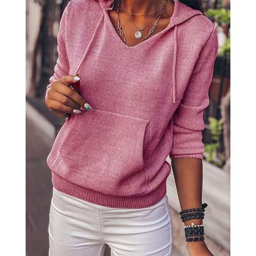 Stylish Pure Long sleeve Knit Hoodies Sweatshirts