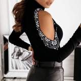Fashion Sexy Hot drilling Off shoulder High collar Long sleeve Knit Sweaters