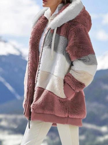 Women Stylish Multicolor Plush Hooded Coats