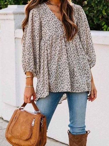 Loose And Simple V-Neck Floral Tops