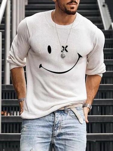 Mens Letter Print Round Neck Long Sleeve Sweater