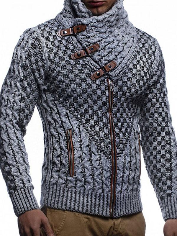 Men's Stand Collar Horn Button Knitted Sweater