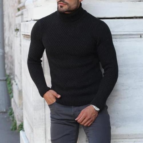 Black Turtleneck Imitates Wool Sweater