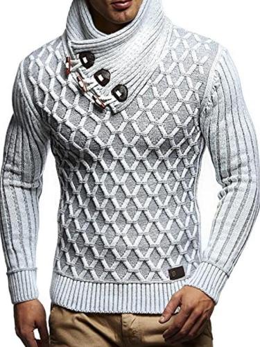 Mens Fashion Casual Stand Collar Button Up Sweater
