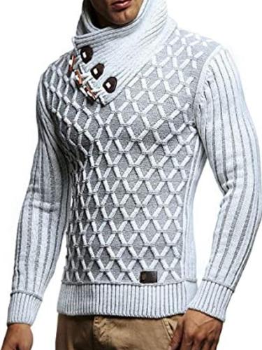 Mens Fashion Casual Stand Collar Button Up Sweater