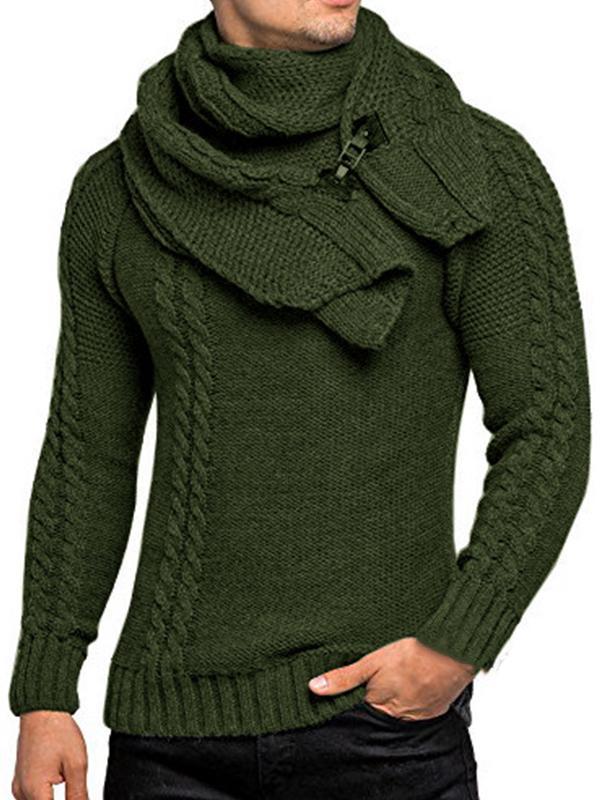 Men's Fashion Long-Sleeved Slim Detachable Scarf Sweater