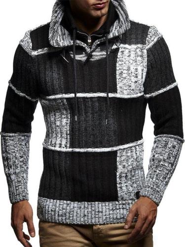 Men's Patchwork Stand Collar Knitted Sweater