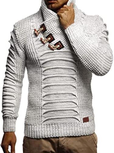 Mens Fashion Casual Stand Collar Button Sweater