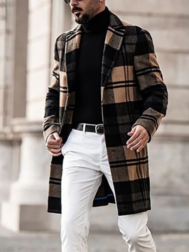 Men's Fashion Casual Mid-Length Checked Coat