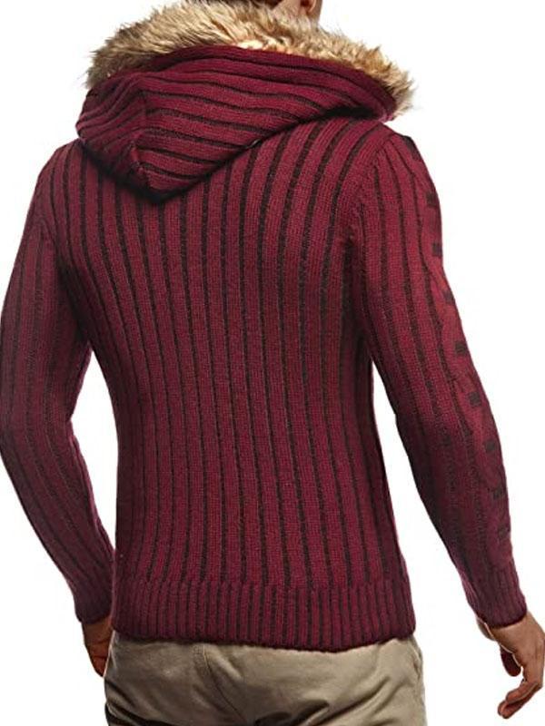 Mens Casual Diagonal Zipper Plus Fleece Hooded Sweater Coat
