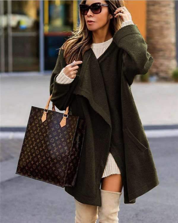 Fashion Casual Pure Suede Round neck Long sleeve Coats