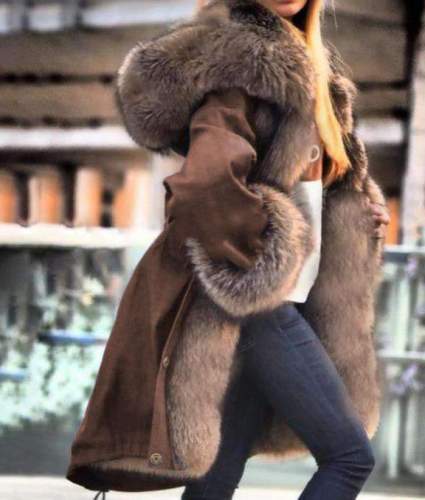 Fashion Casual Fur Hoodie Long sleeve Coats