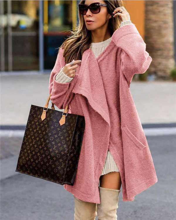 Fashion Casual Pure Suede Round neck Long sleeve Coats
