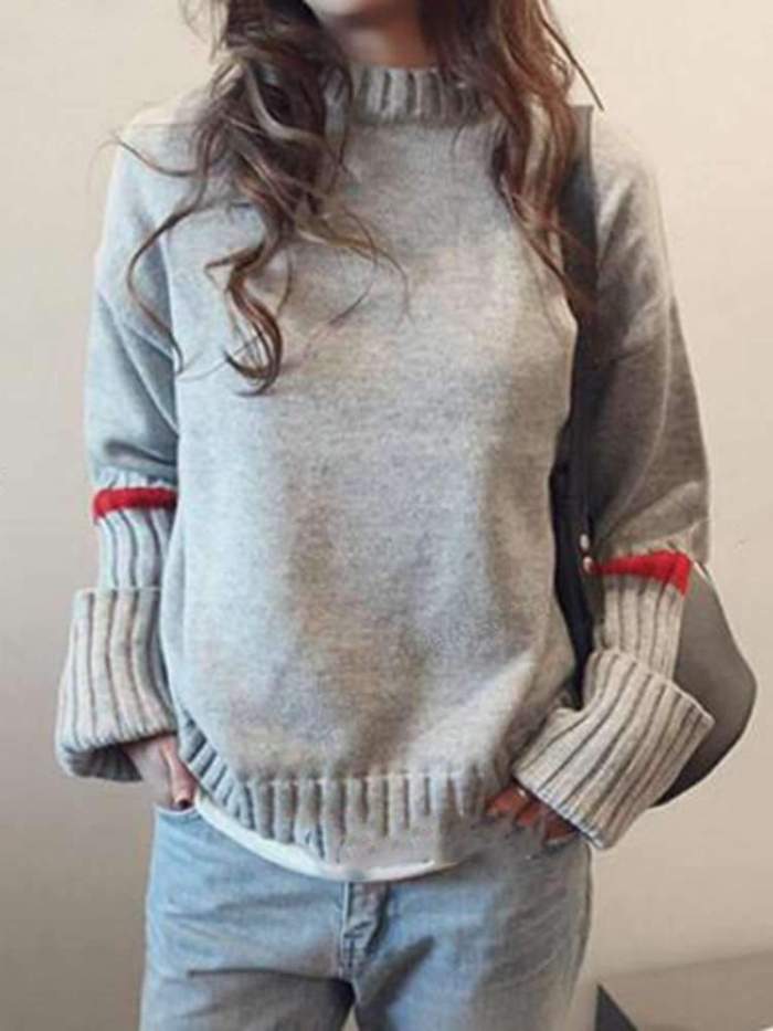 Casual Gored Stand collar Long sleeve Knit Sweaters