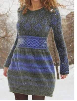 Fashion Print Round neck Long sleeve Sweater Skater Dresses