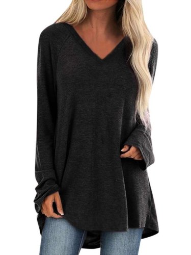 Casual Plus Pure V eck Long sleeve T-Shirts