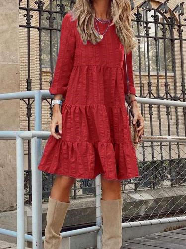Casual Pure Gored Round neck Long sleeve Shift Dresses