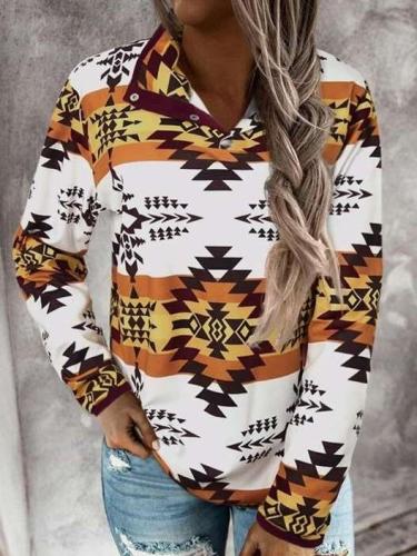 Fashion Casual Geometry print High collar Long sleeve Sweatshirts