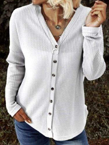 Casual Pure V neck Long sleeve Fastener Cardigan